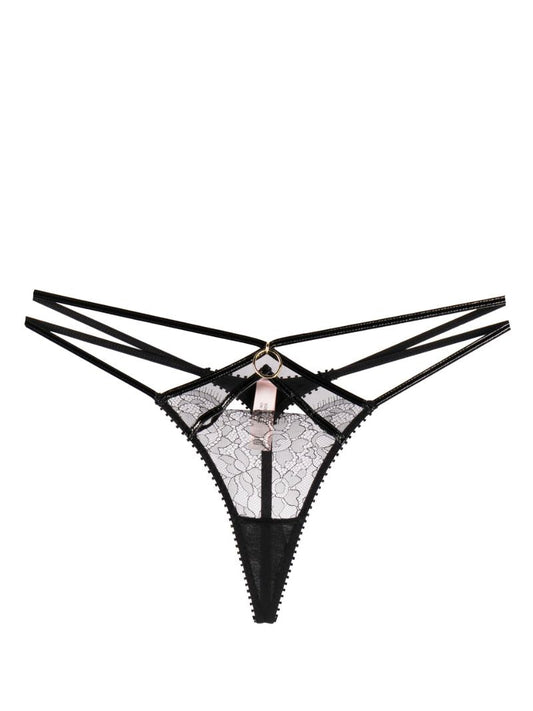 Black Foxie Leavers Lace Thong