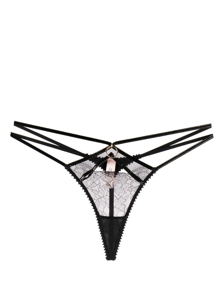 Black Foxie Leavers Lace Thong