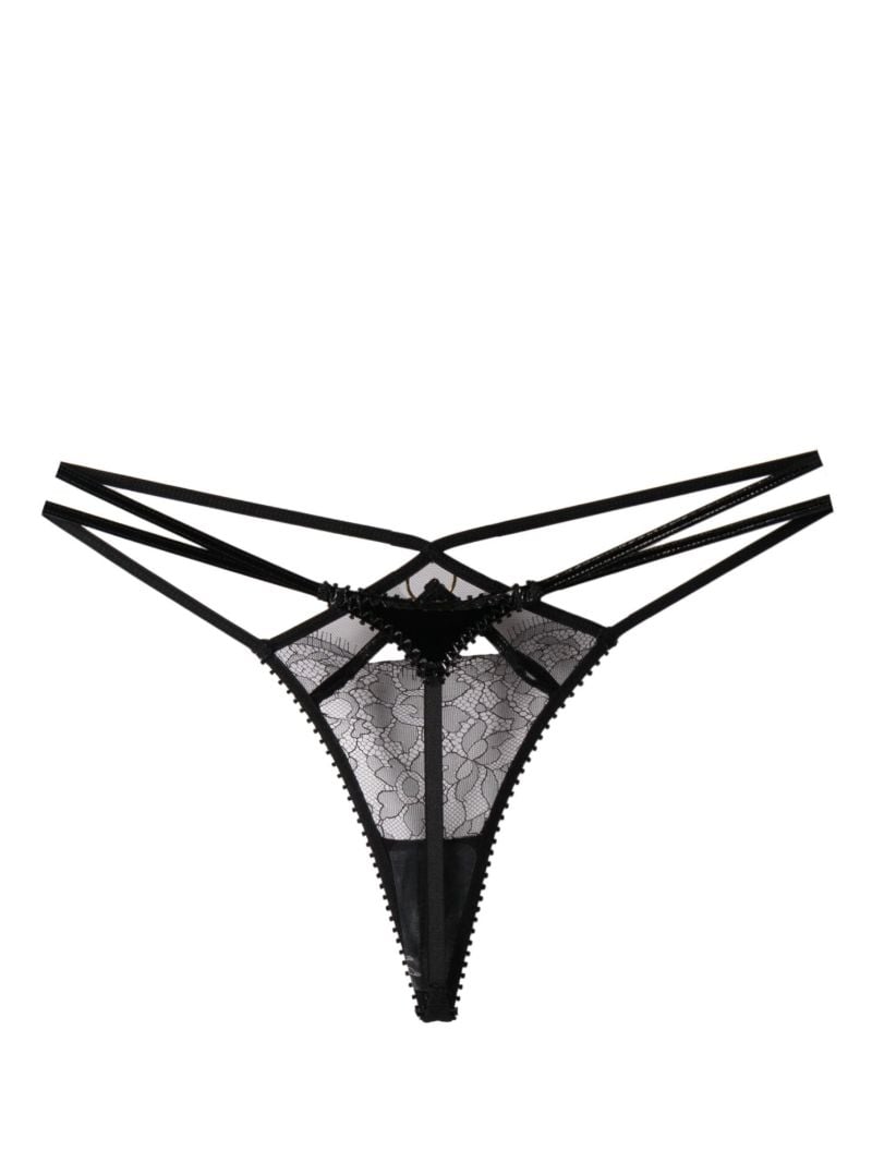 Black Foxie Leavers Lace Thong