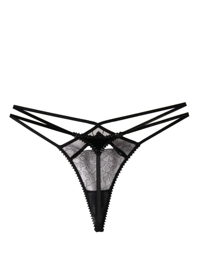 Black Foxie Leavers Lace Thong