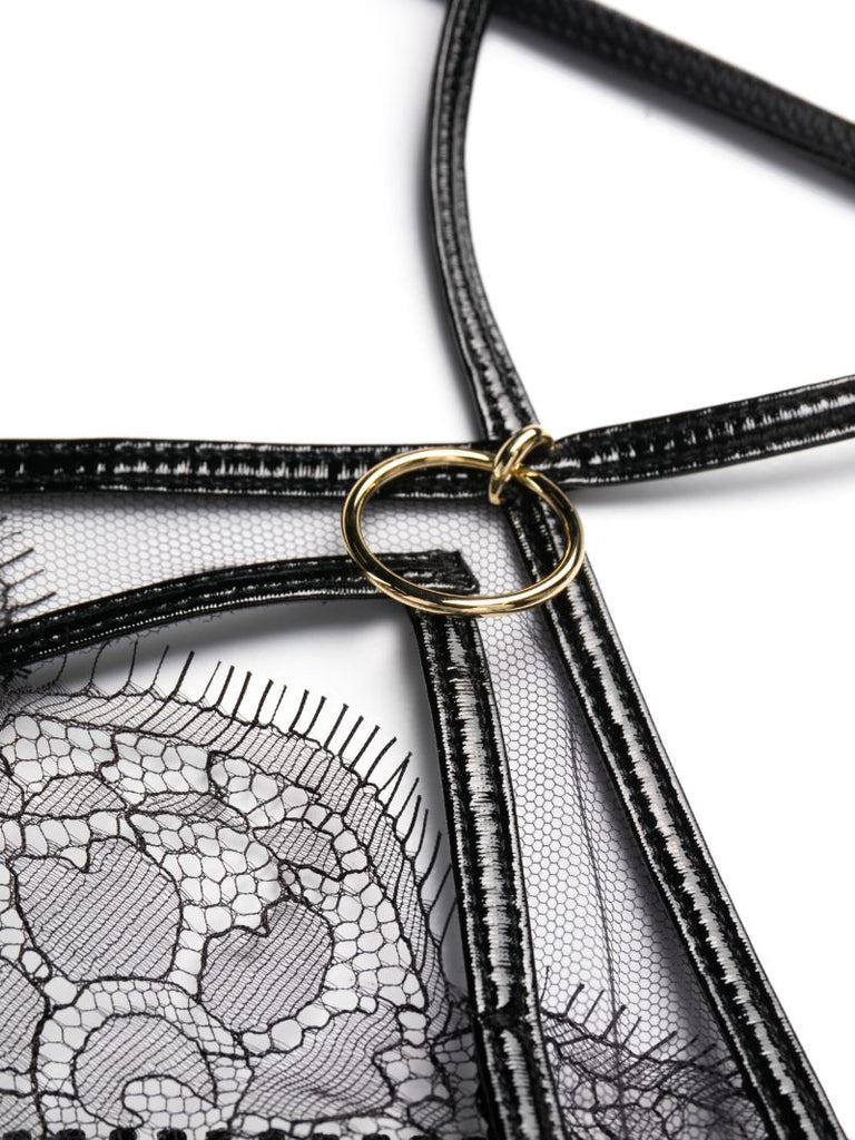 Black Foxie Leavers Lace Thong