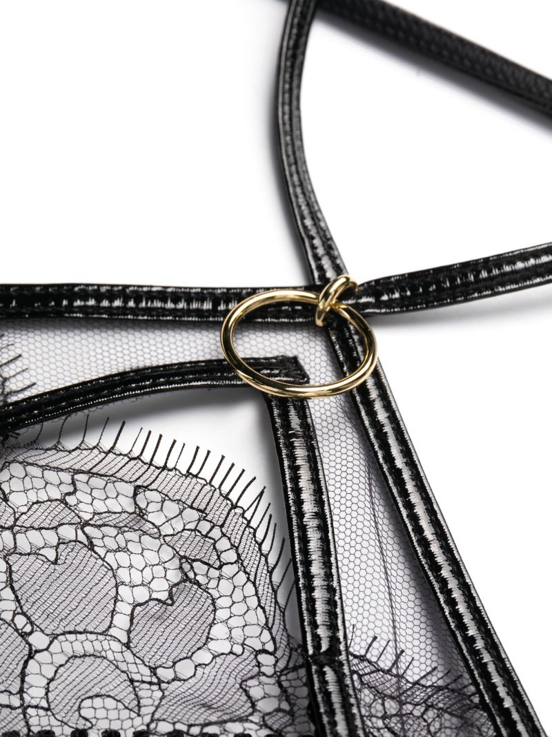 Black Foxie Leavers Lace Thong