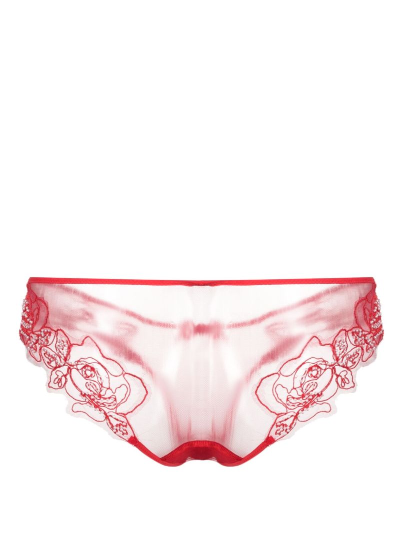 Red Lindie Floral-embroidered Briefs