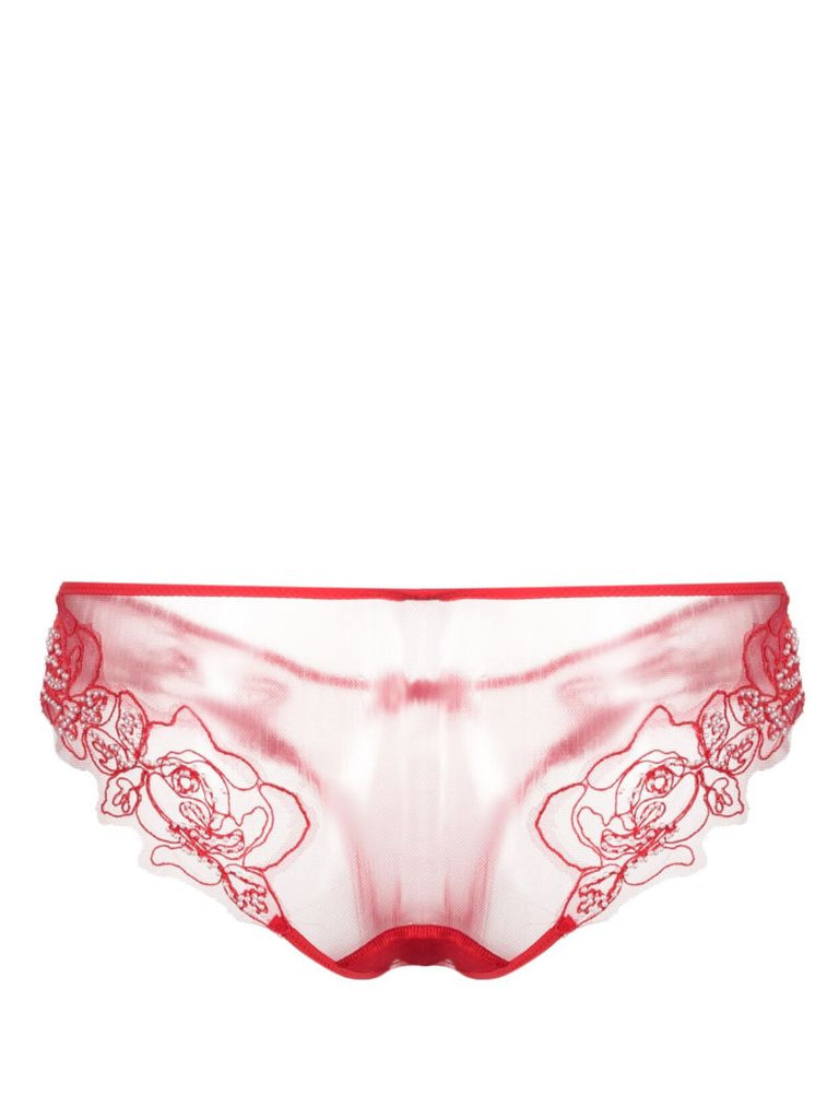 Red Lindie Floral-embroidered Briefs