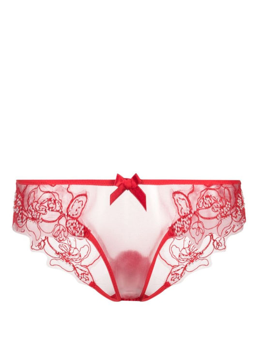 Red Lindie Floral-embroidered Briefs