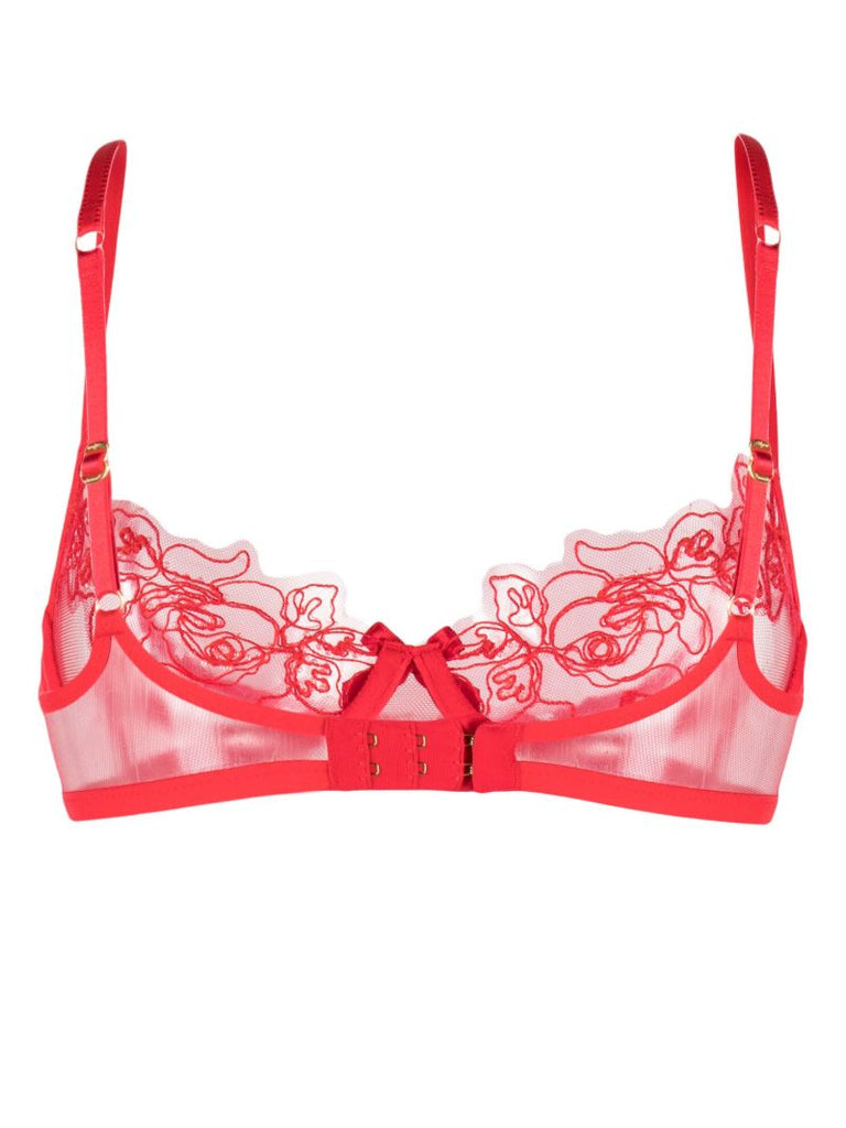 Red Lindie Floral-embroidered Bra