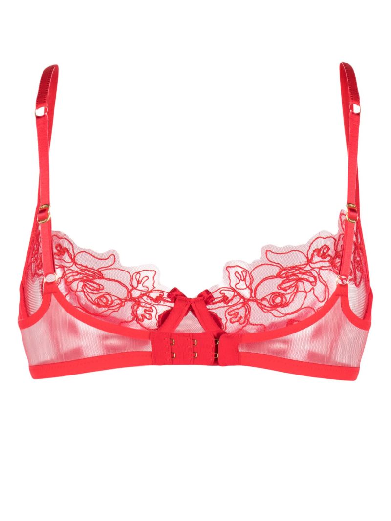 Red Lindie Floral-embroidered Bra