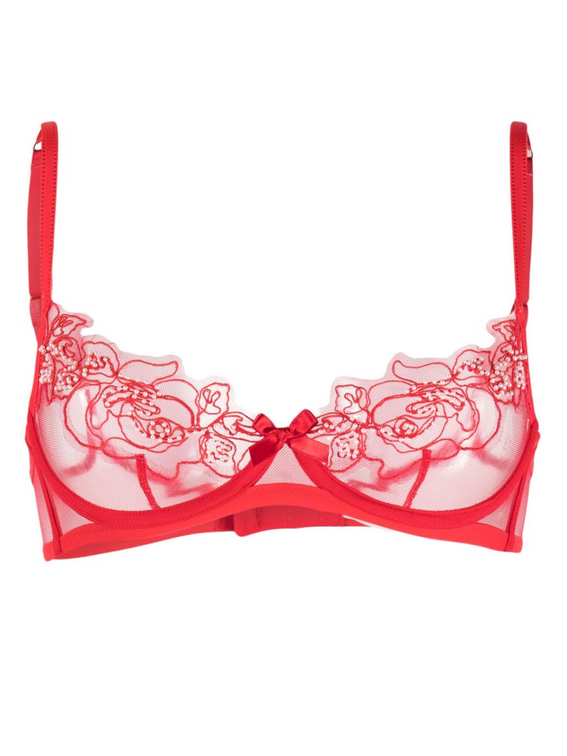 Red Lindie Floral-embroidered Bra