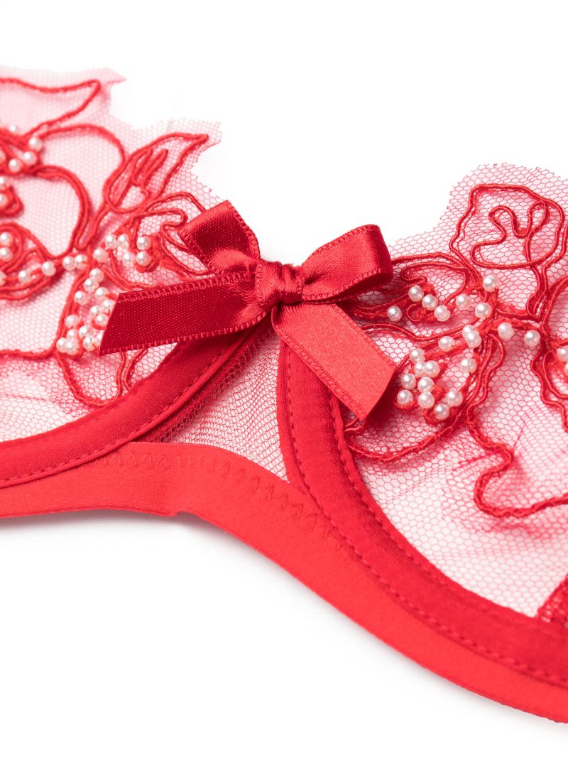 Red Lindie Floral-embroidered Bra