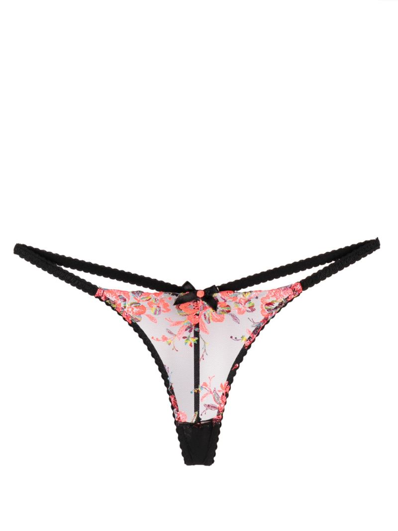 Black Lexx Floral-embroidered Thong