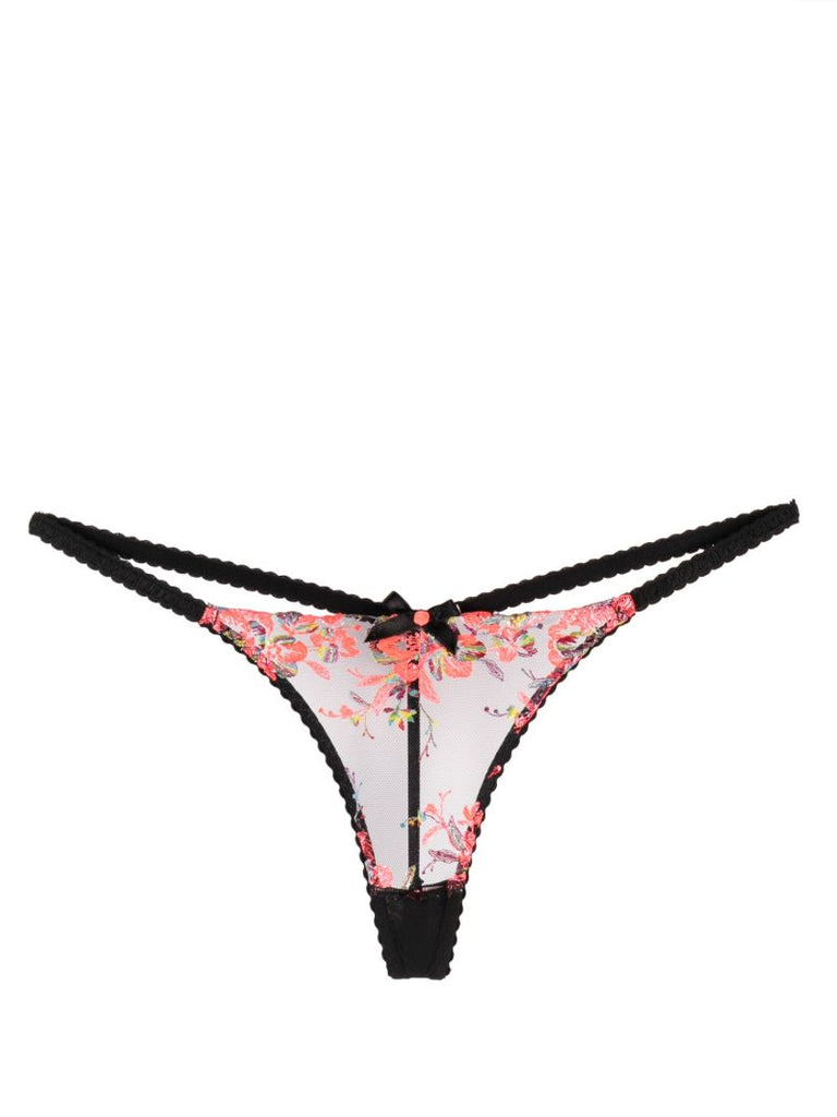 Black Lexx Floral-embroidered Thong