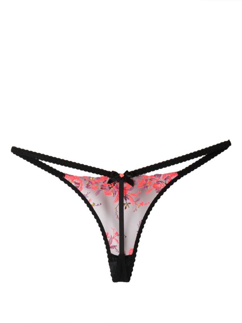Black Lexx Floral-embroidered Thong