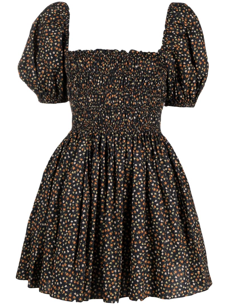 Black Floral-print Puff Sleeve Dress