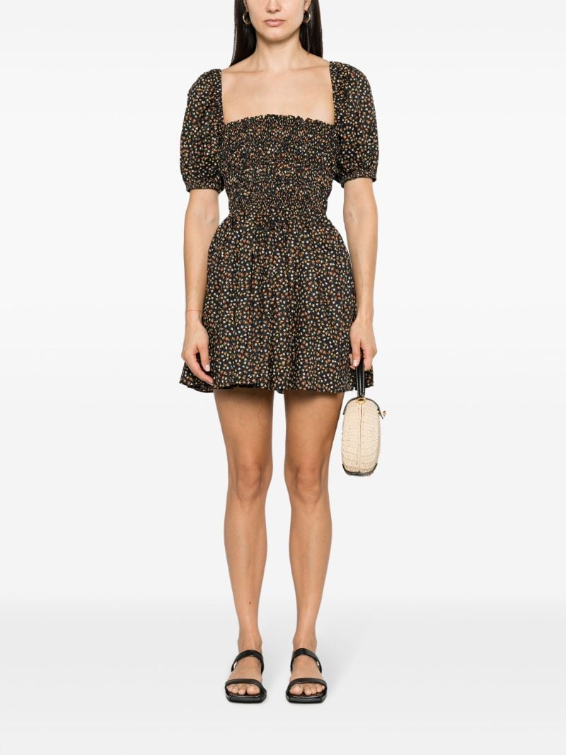 Black Floral-print Puff Sleeve Dress