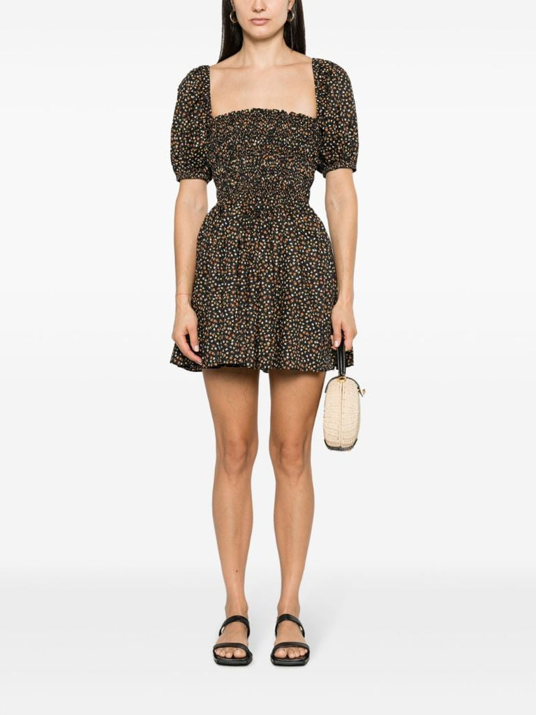 Black Floral-print Puff Sleeve Dress