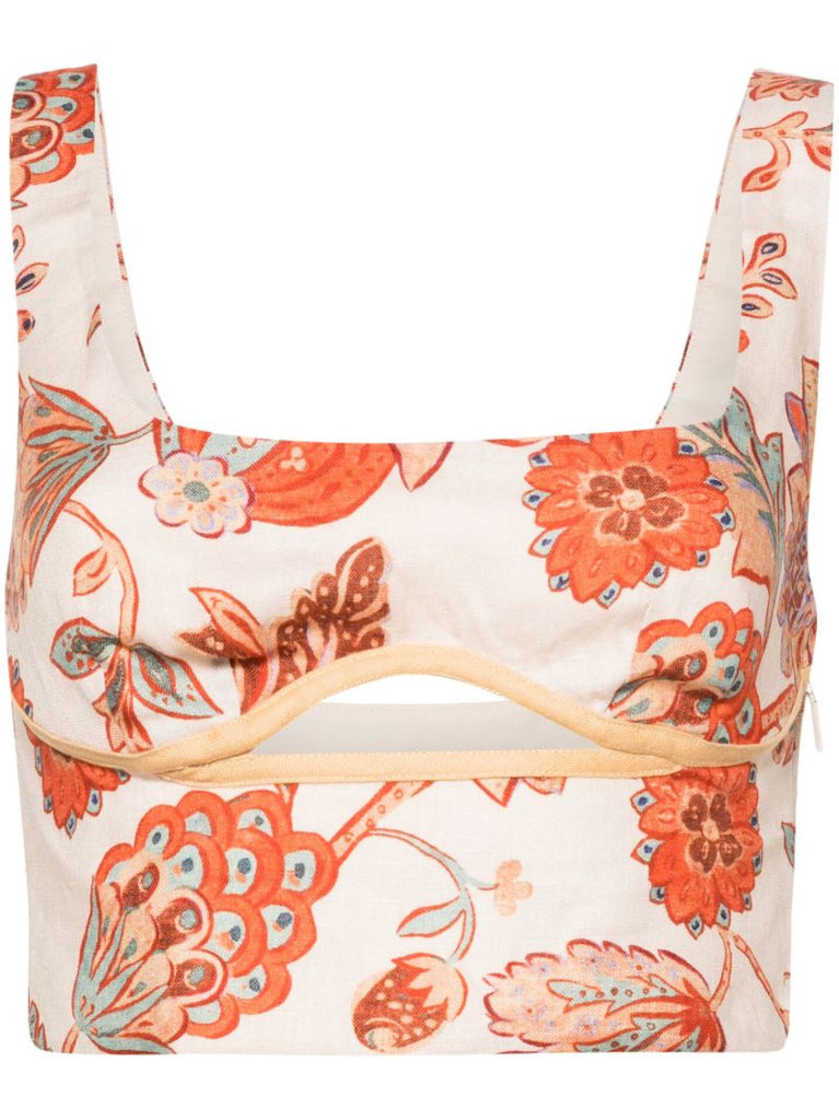 Orange Noemi Floral-print Crop Top