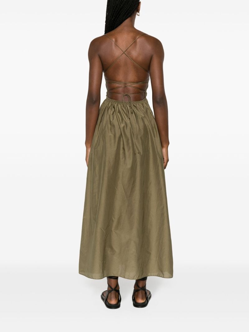 Green Shirred Cotton Midi Dress