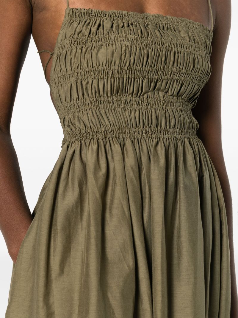 Green Shirred Cotton Midi Dress