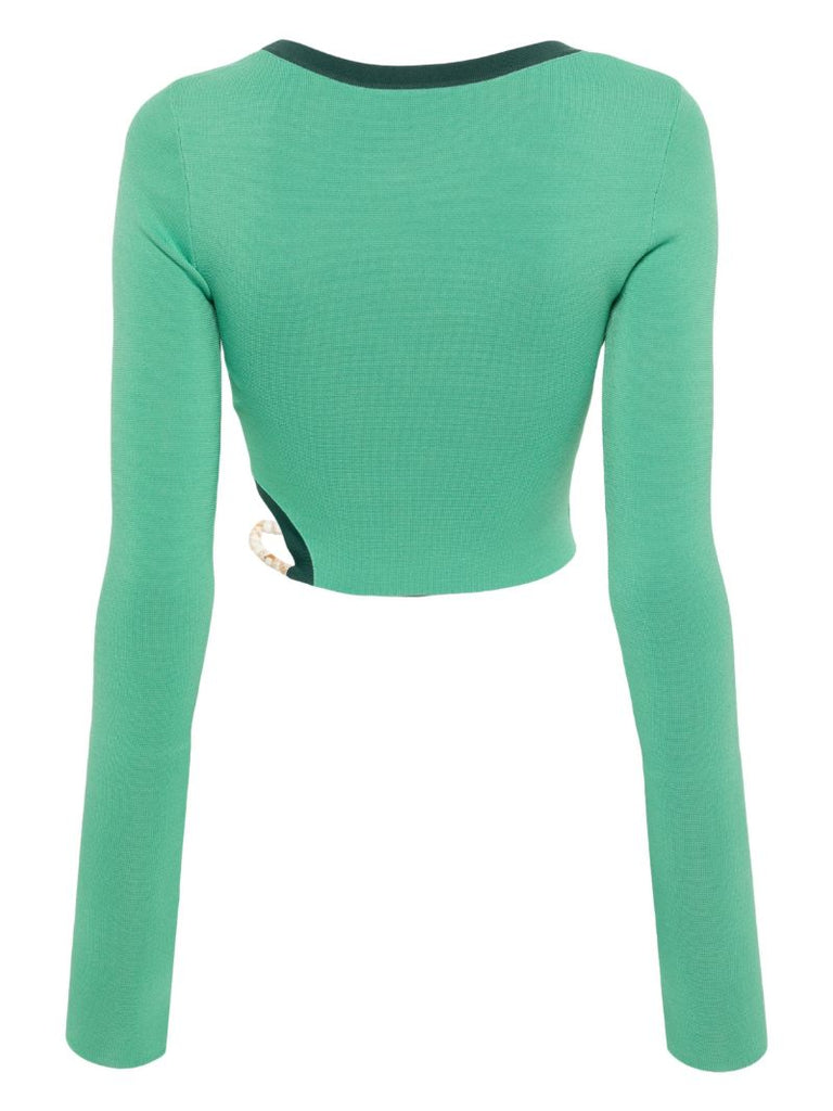 Green Salvador Beaded Crop Top