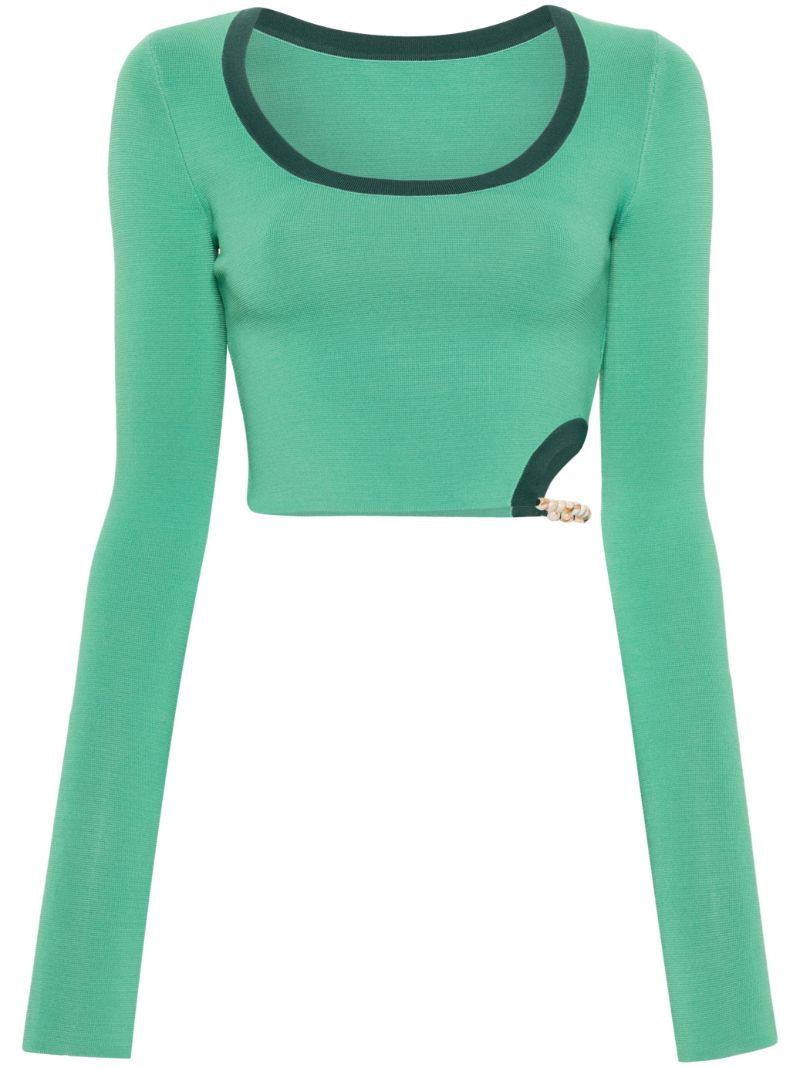 Green Salvador Beaded Crop Top