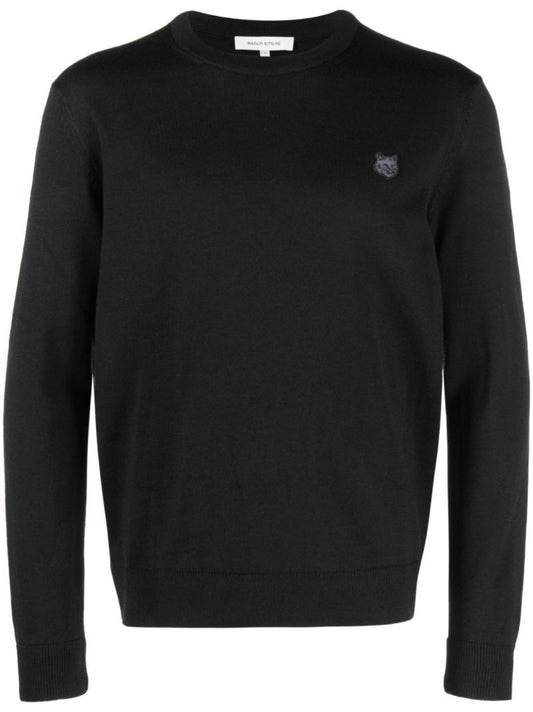 Black Bold Fox Head Patch Wool Sweater