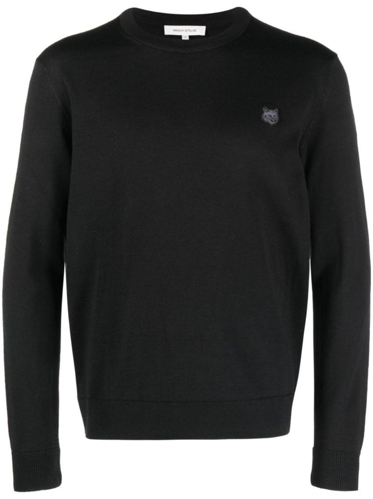 Black Bold Fox Head Patch Wool Sweater