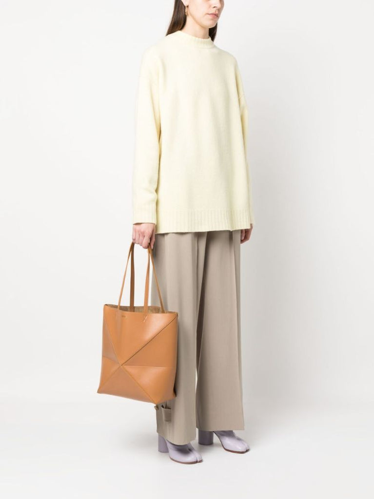 Brown Puzzle Leather Medium Tote Bag