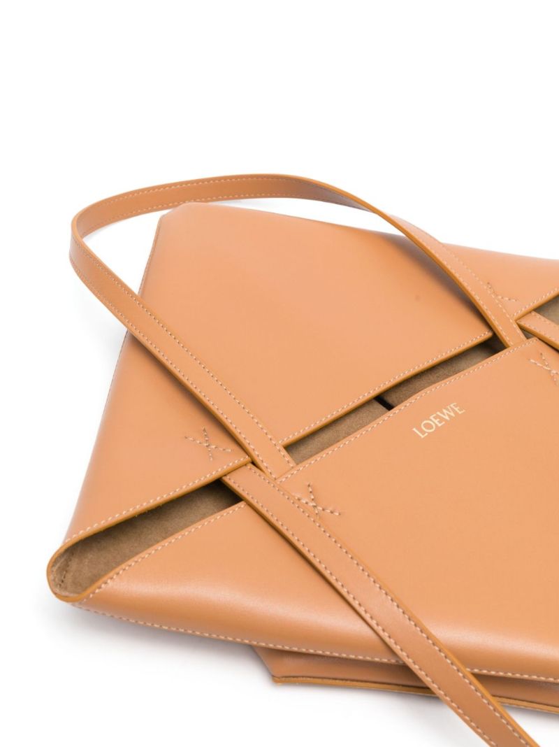 Brown Puzzle Leather Medium Tote Bag