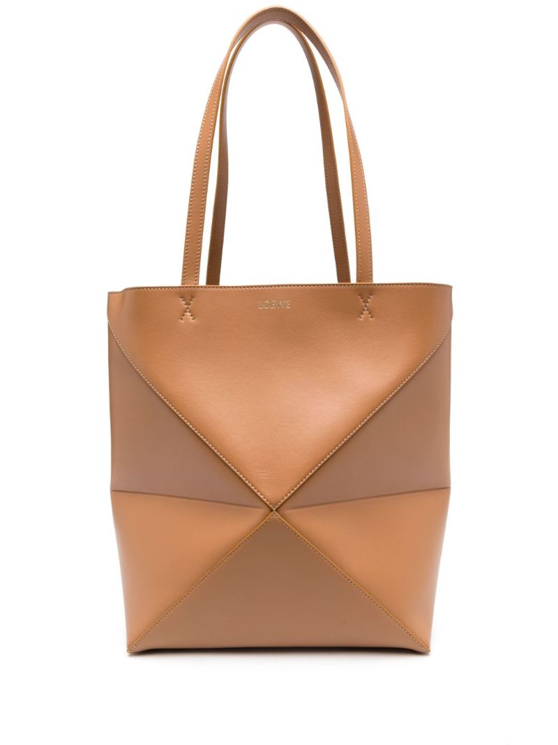 Brown Puzzle Leather Medium Tote Bag