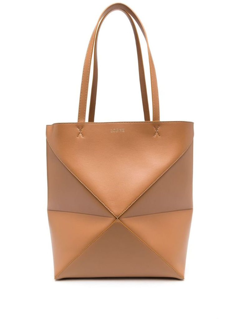 Brown Puzzle Leather Medium Tote Bag