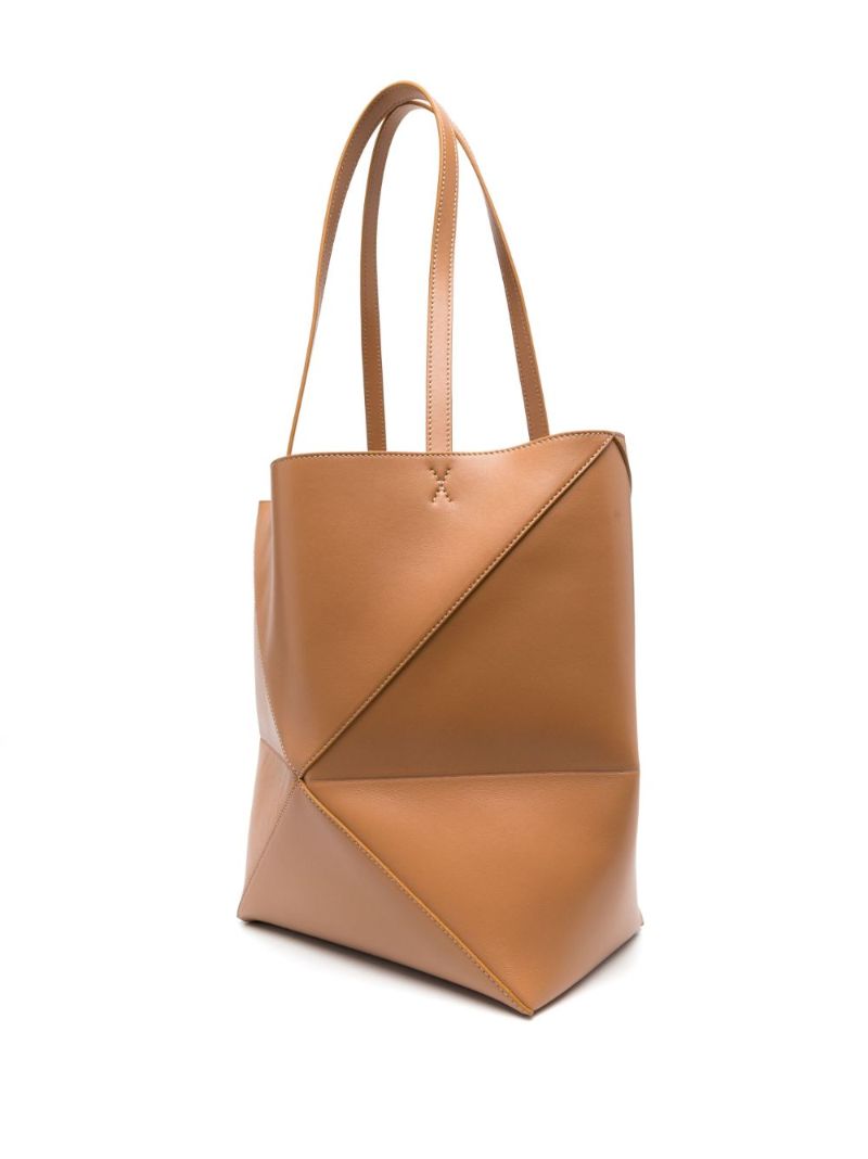 Brown Puzzle Leather Medium Tote Bag