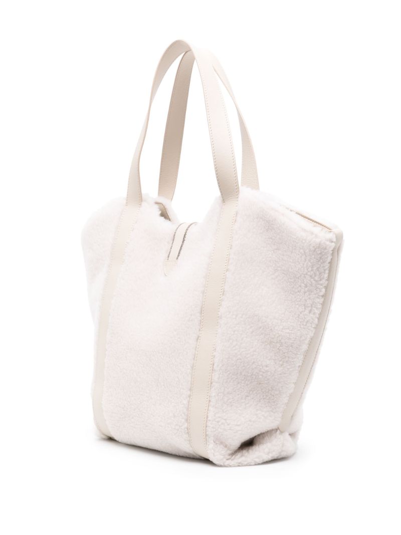 White Monili-embellished Fleece Shopper Bag