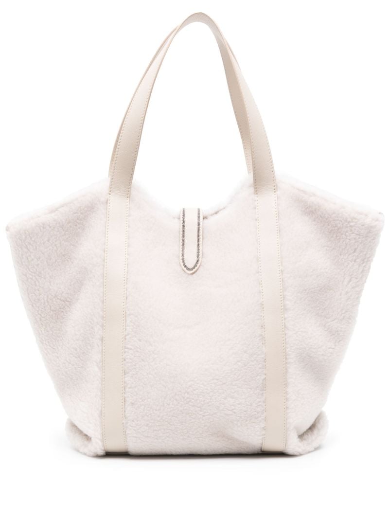 White Monili-embellished Fleece Shopper Bag