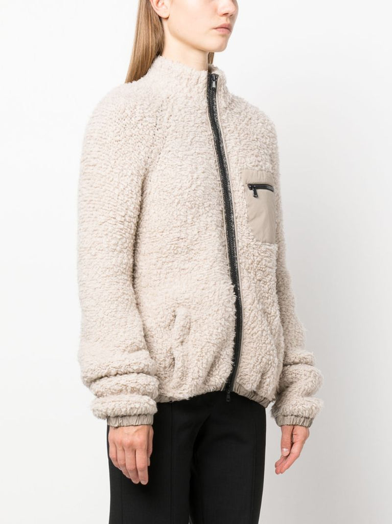 Neutral Zip-up Faux-fur Jacket