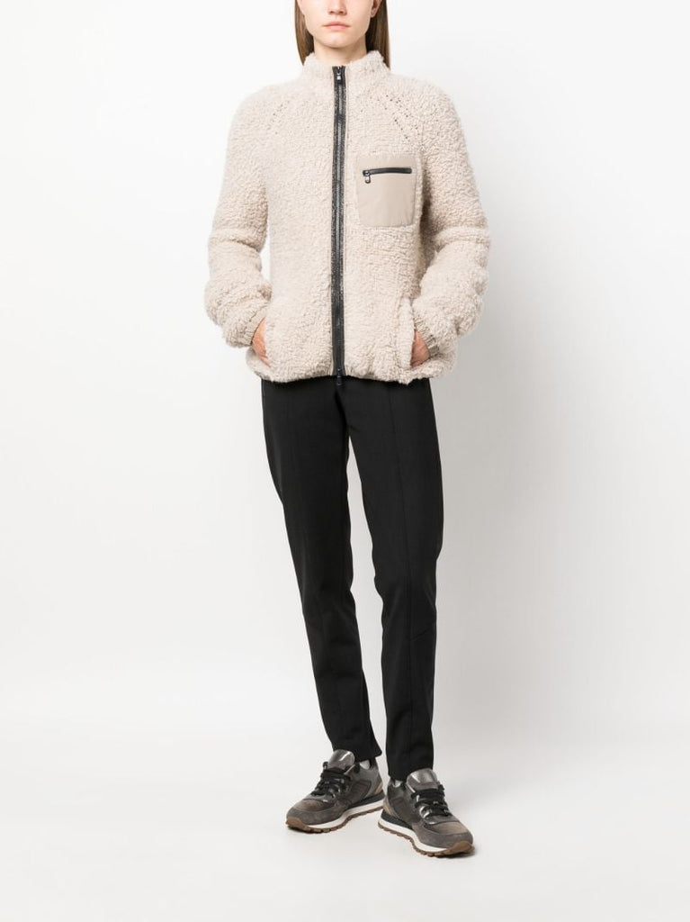 Neutral Zip-up Faux-fur Jacket