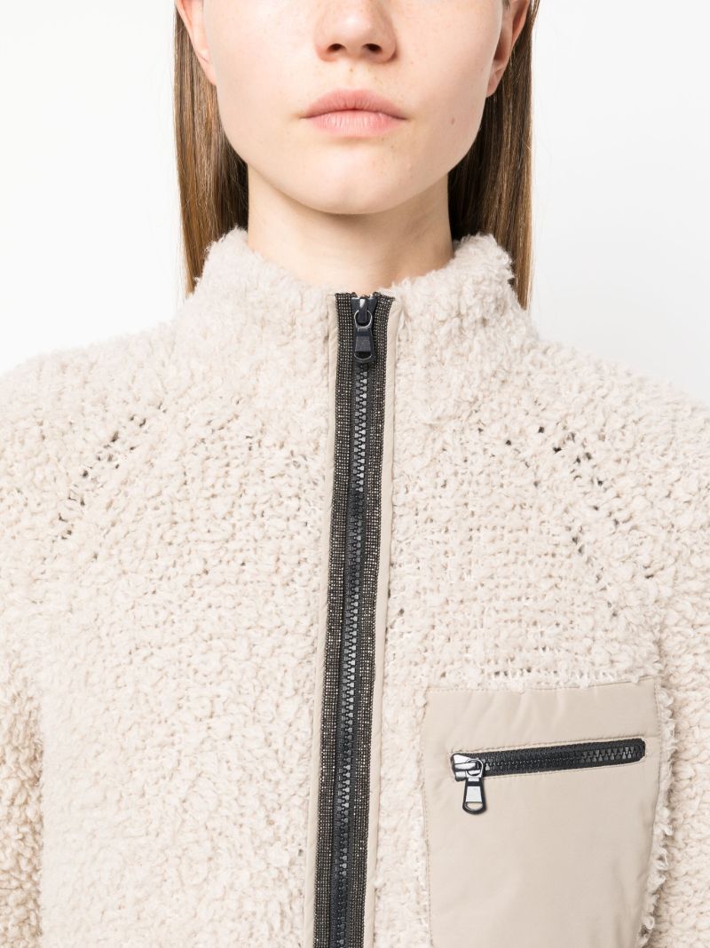 Neutral Zip-up Faux-fur Jacket