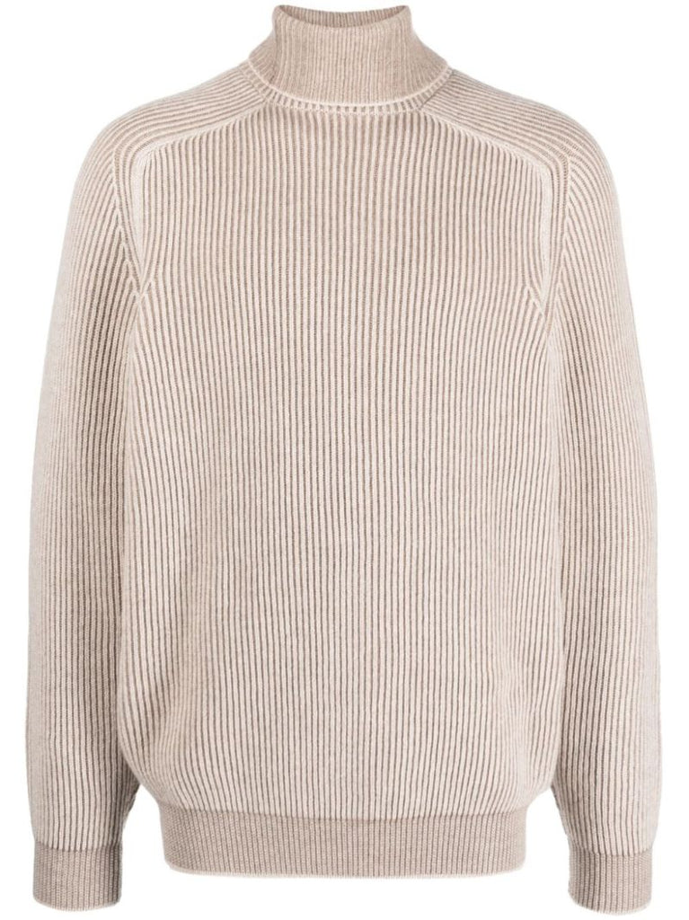 Neutral Ribbed Cashmere Sweater