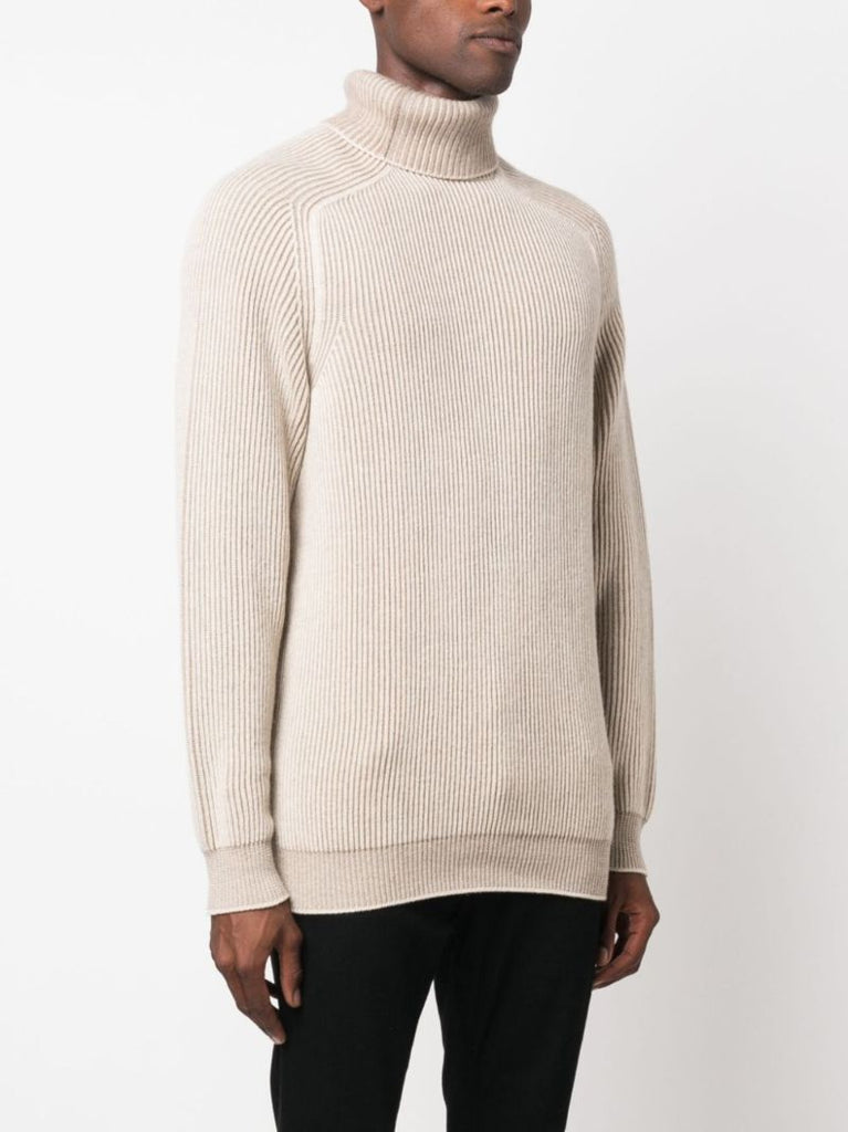 Neutral Ribbed Cashmere Sweater