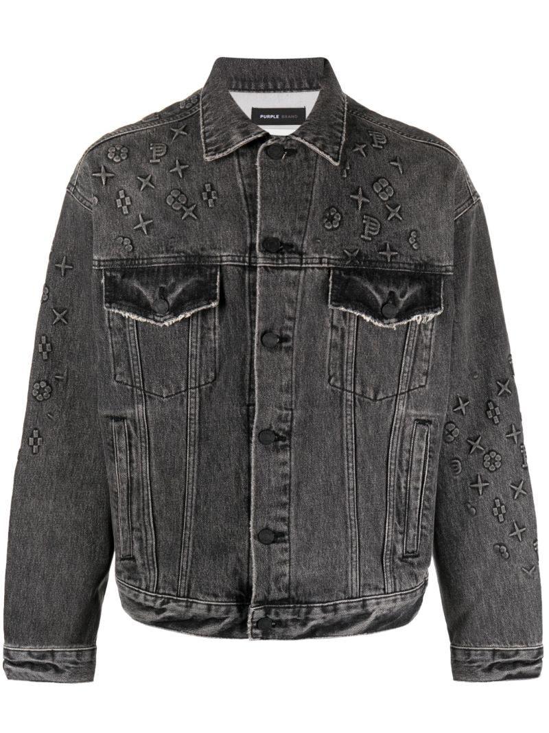 Black Embossed-detail Denim Jacket