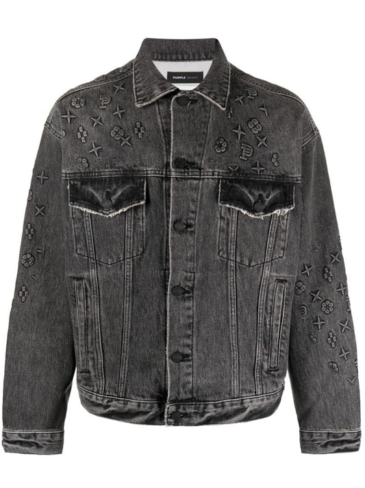 Black Embossed-detail Denim Jacket