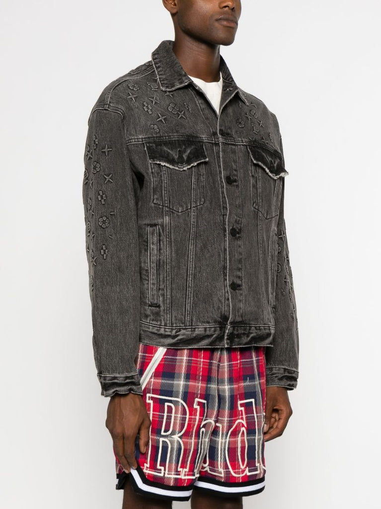 Black Embossed-detail Denim Jacket