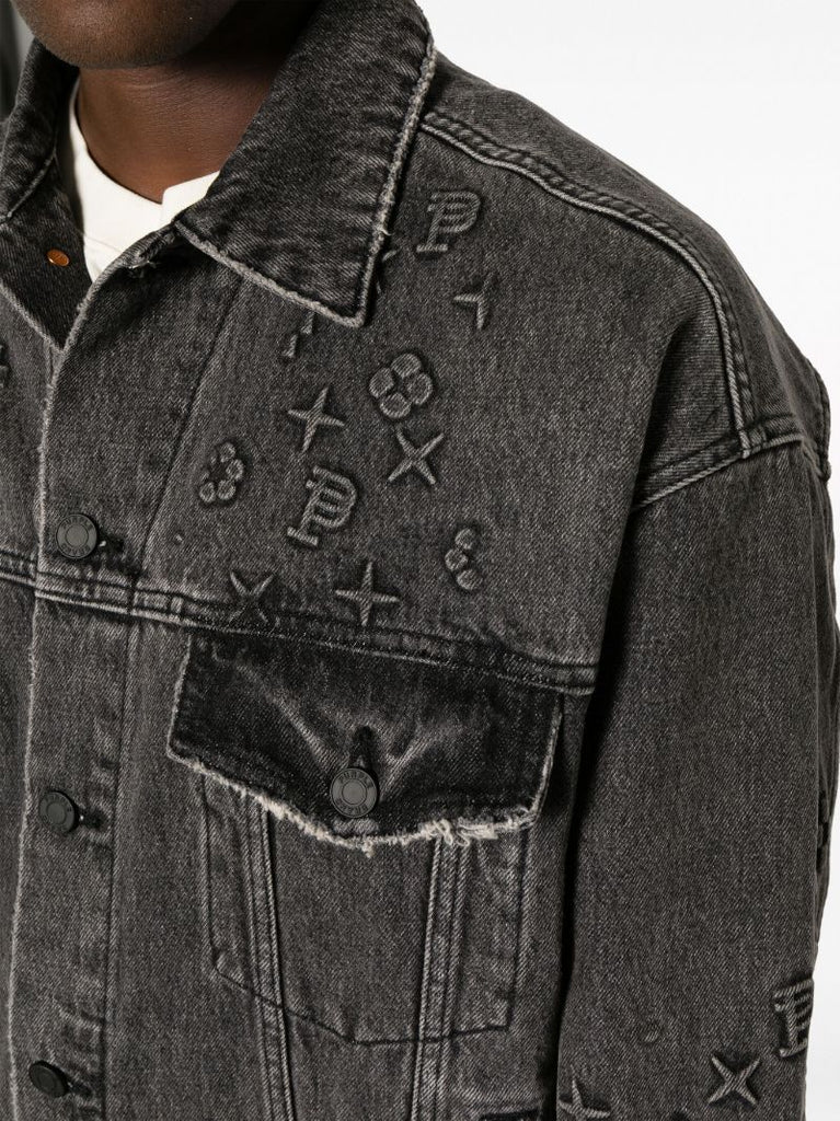 Black Embossed-detail Denim Jacket