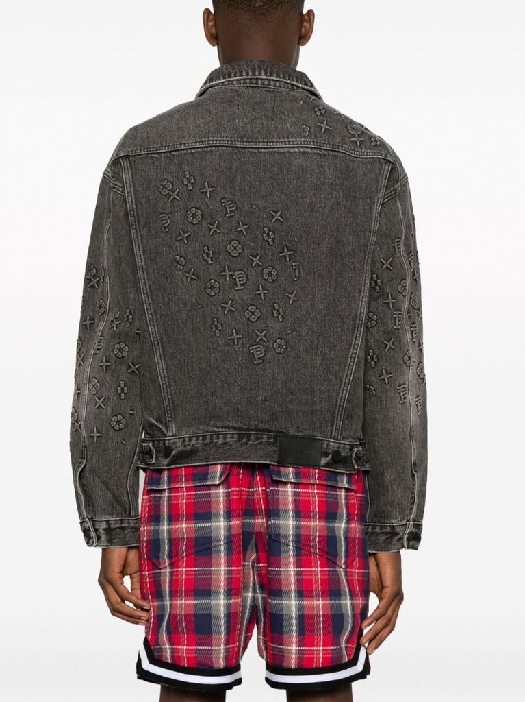 Black Embossed-detail Denim Jacket