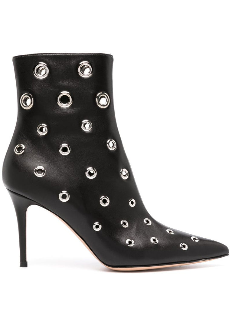 Black Gianvito 85 Eyelet Leather Ankle Boots
