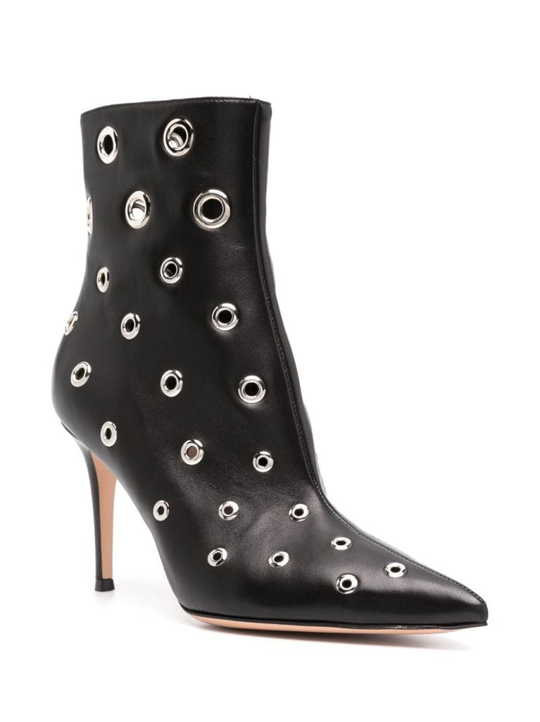 Black Gianvito 85 Eyelet Leather Ankle Boots