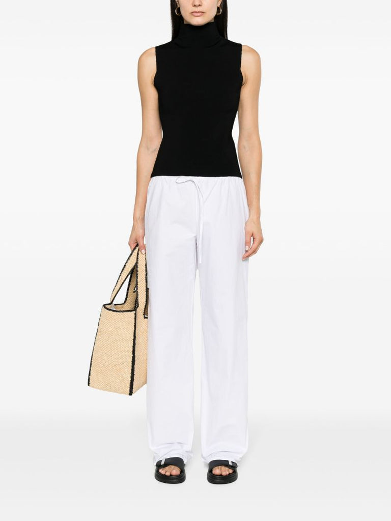 White Drawstring Wide-leg Trousers