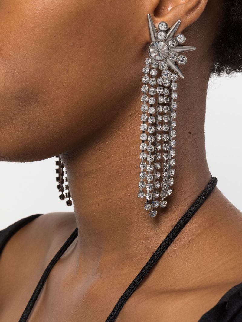 Silver-tone Flower Crystal Fringe Drop Earrings