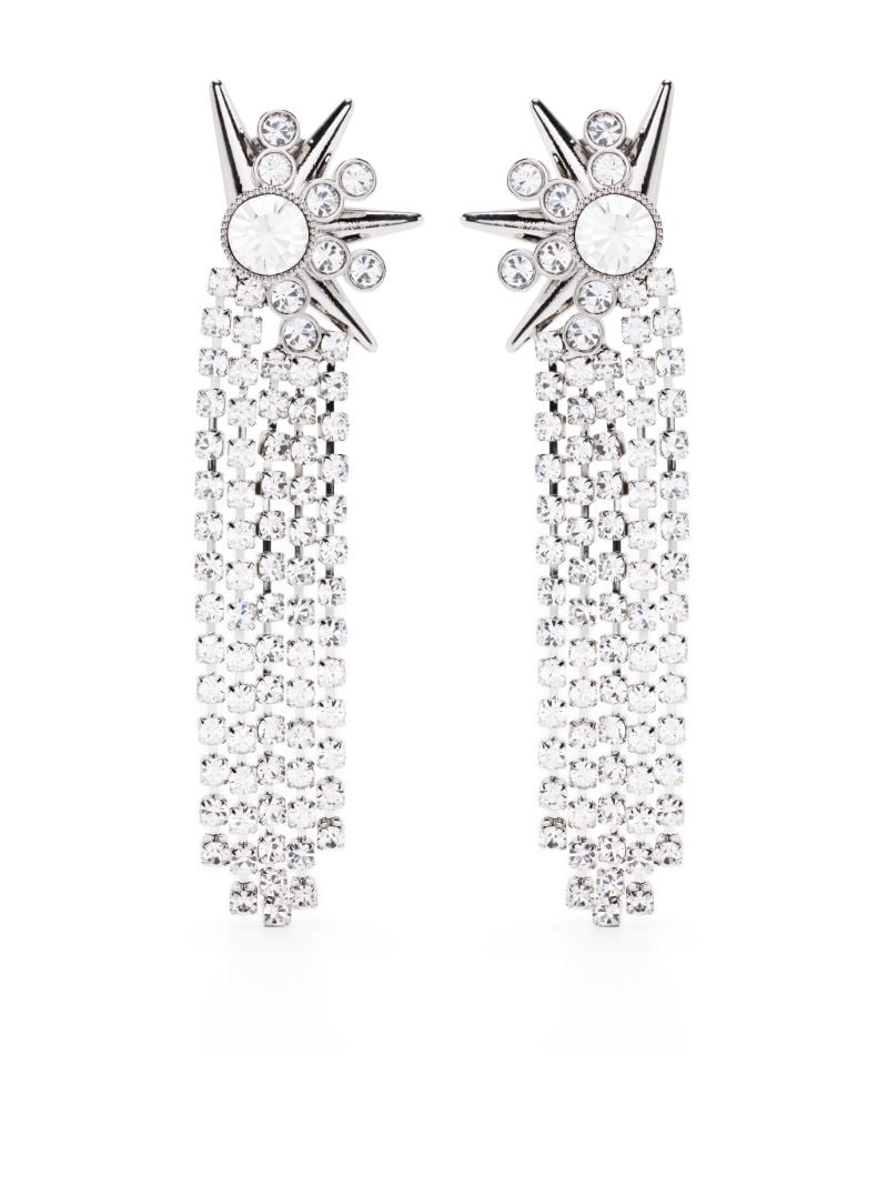 Silver-tone Flower Crystal Fringe Drop Earrings