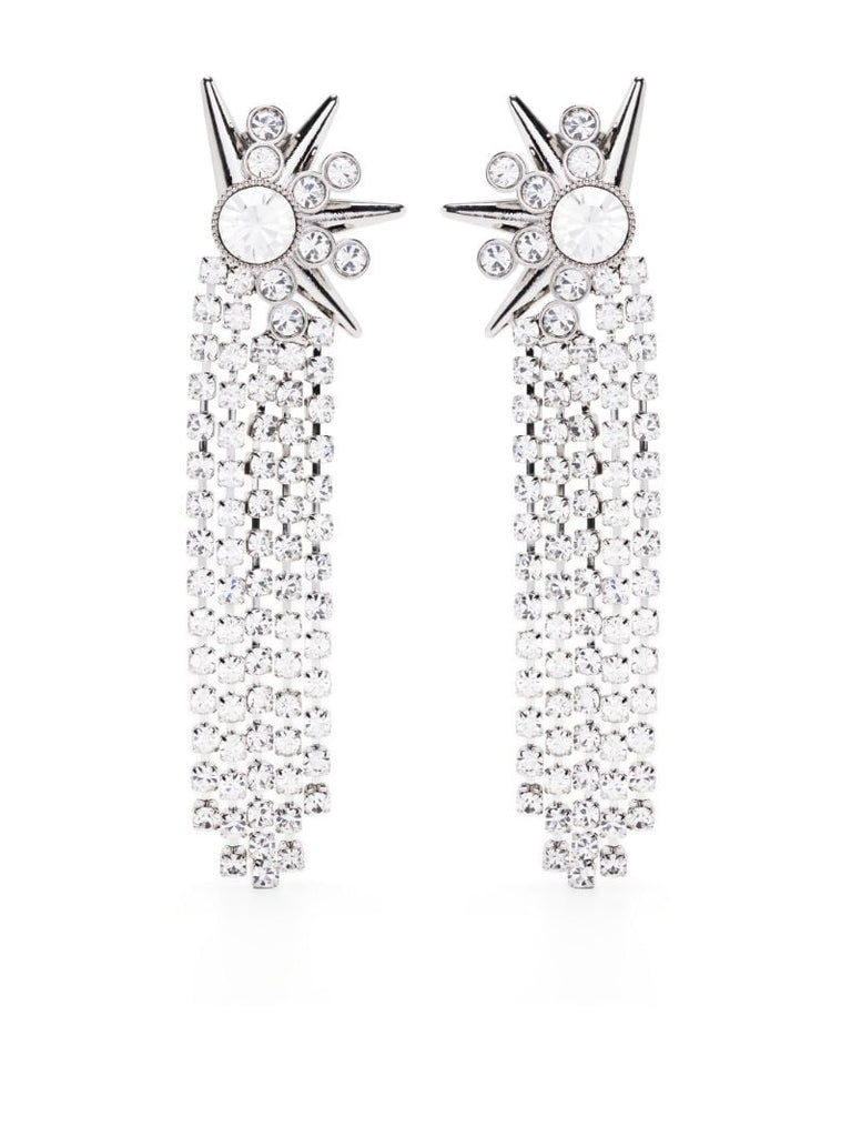 Silver-tone Flower Crystal Fringe Drop Earrings
