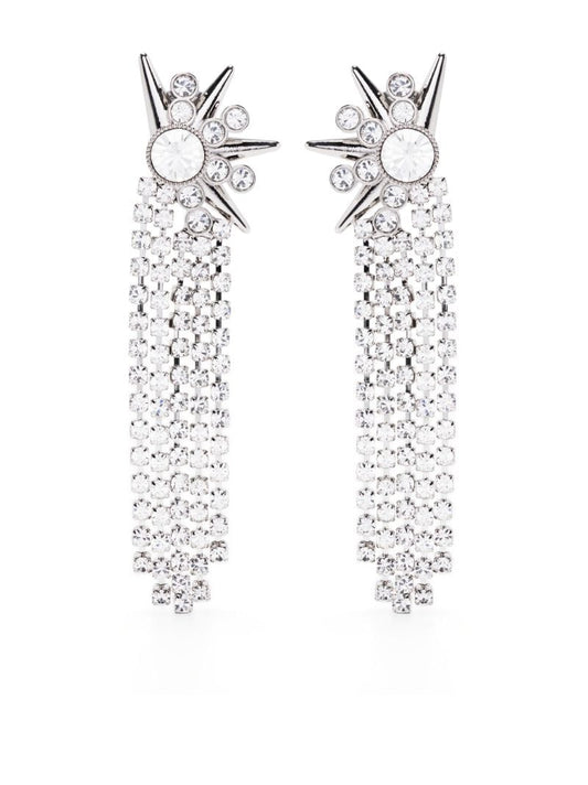 Silver-tone Flower Crystal Fringe Drop Earrings
